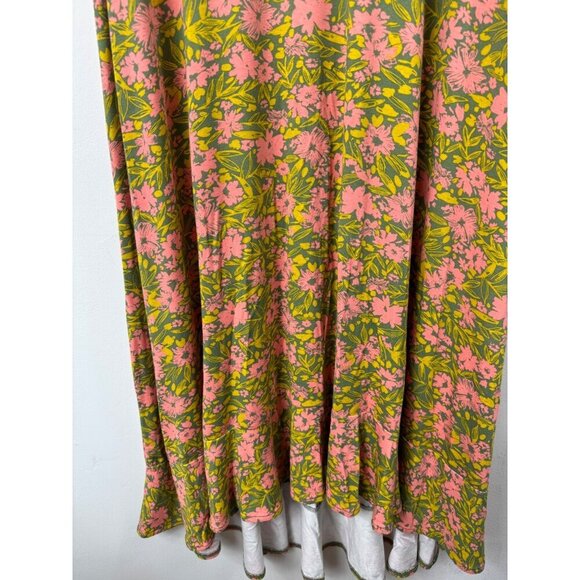 Modcloth Size Medium Green Pink Floral Hi Lo Dress Retro 40s - Picture 6 of 9